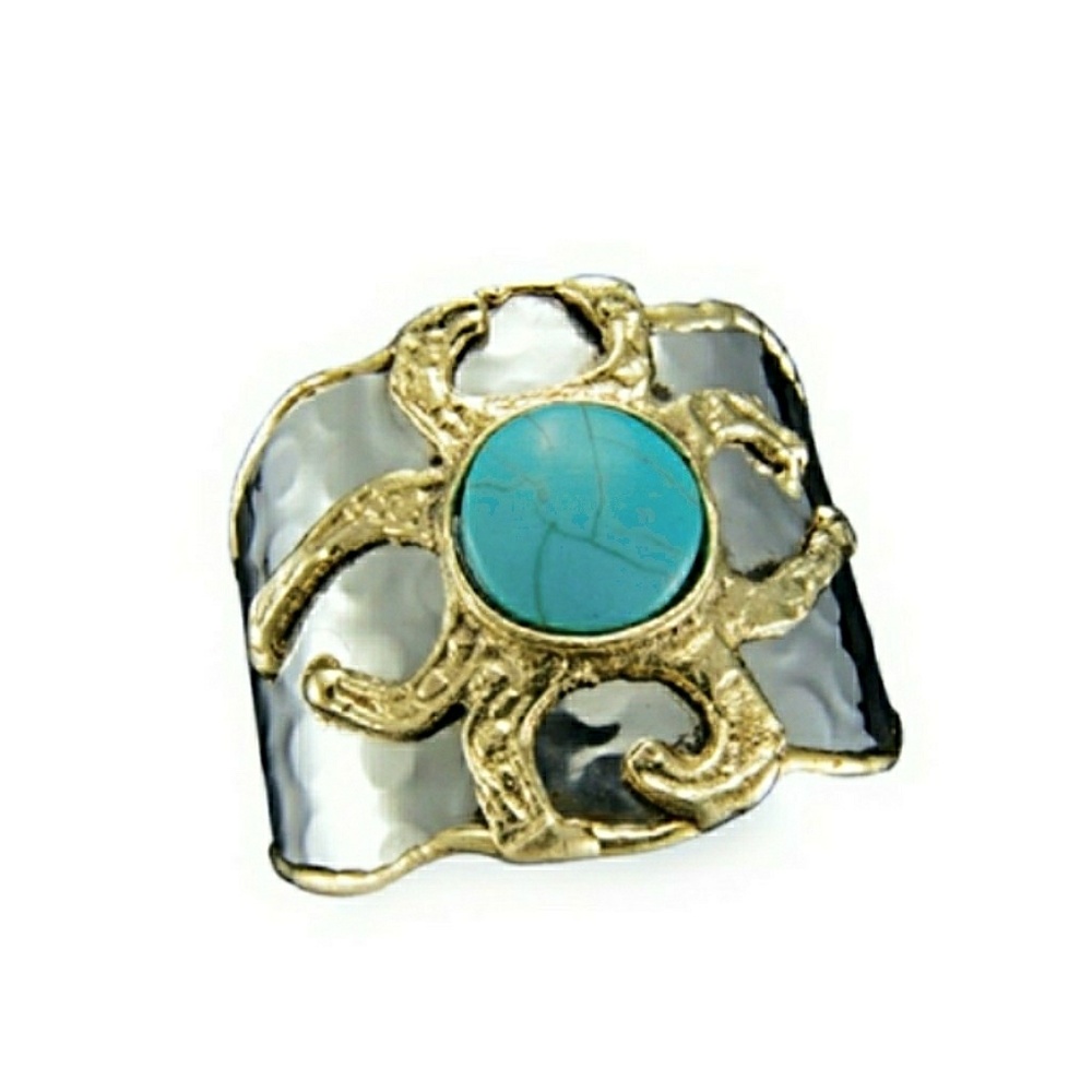 NWT - BOHO SILVER CUFF BRACELET w/TURQUOISE STONE - Picture 3 of 5